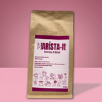Coffee bag labeled 'Barista-It Everyday-It Blend' on a pink background.