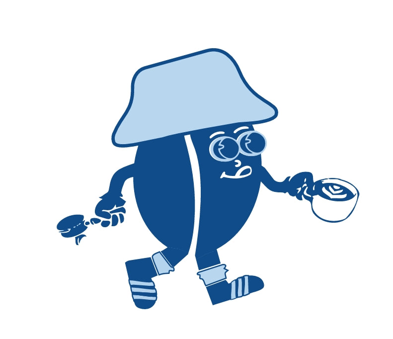 Barista-It Blue Barry Coffee Bean cartoon character.